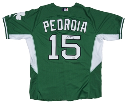 2015 Dustin Pedroia Game-used and Signed St. Patricks Day Jersey (MLB Auth)